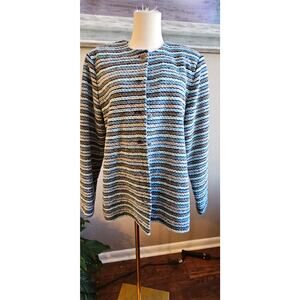 Alfred Dunner Chenille Striped Button Front Blazer Coat Jacket Women Sz 14 Multi